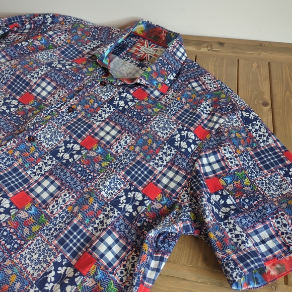 7 Downie St. Colourful Short Sleeve Clarkson Button Down Shirt SZ 8/3XL - Picture 8 of 12